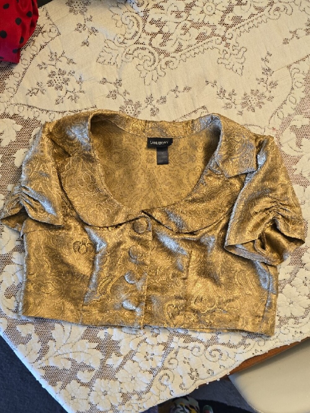 Lane Bryant Metallic Gold Paisley Short Sleeve Bolero Size 16